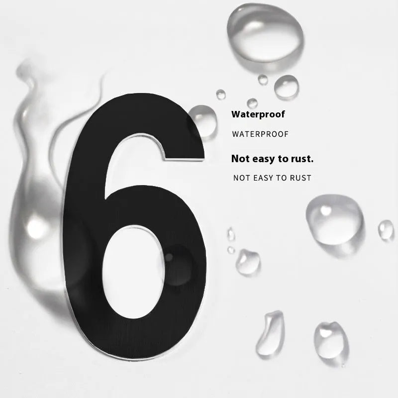 Black stainless steel sticky digital house number 7.5cm waterproof outdoor sign