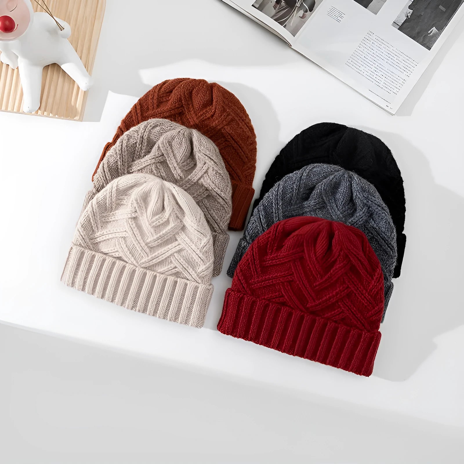 Women's thick wool knitted dome winter hat in six colour options