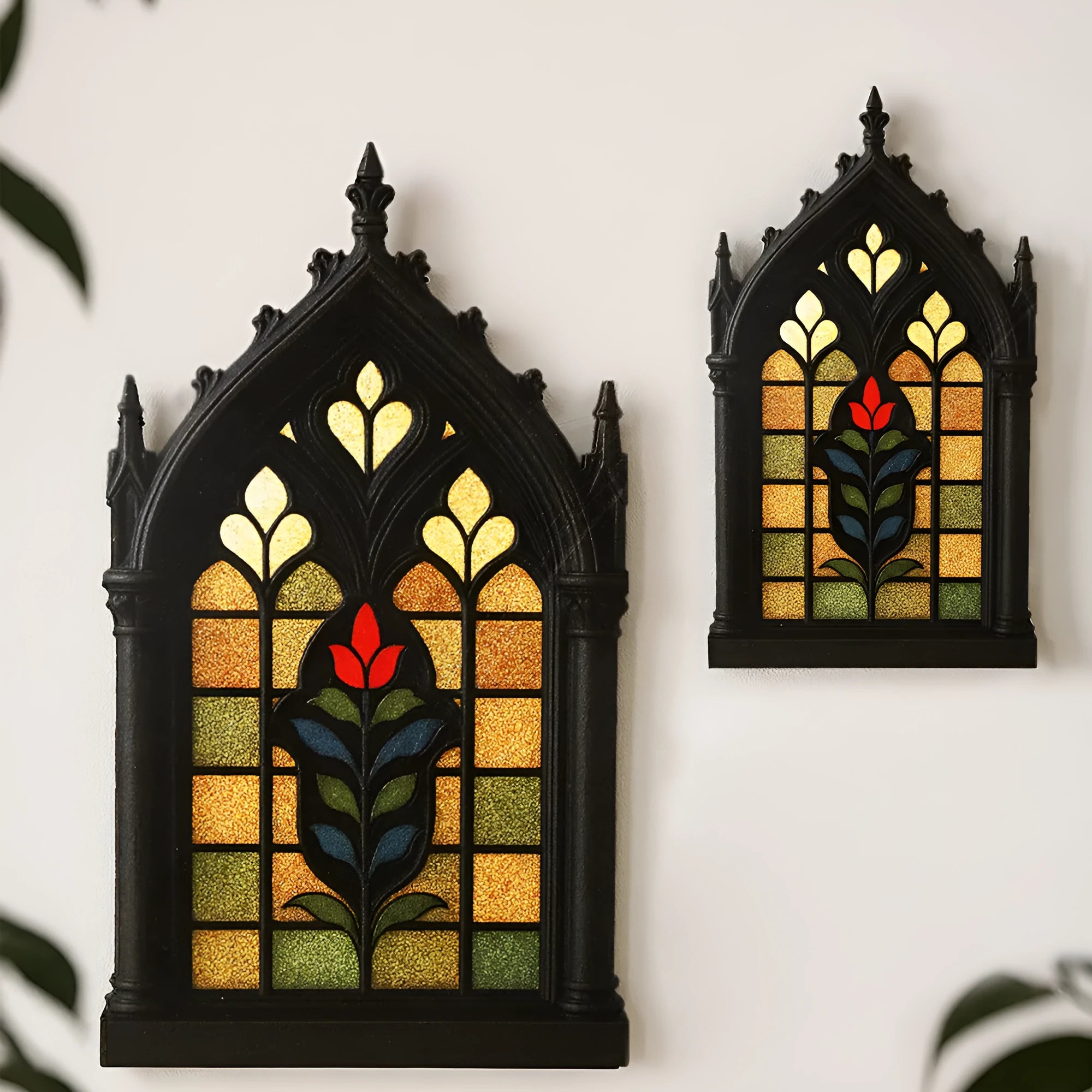 Black wooden gothic door frame wall-mounted storage rack in three colour size options