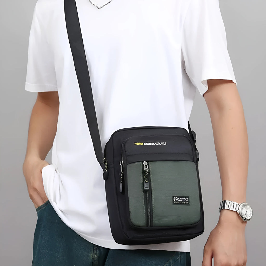 Men's casual nylon messenger crossbody bag in black, blue, gray, or green colours