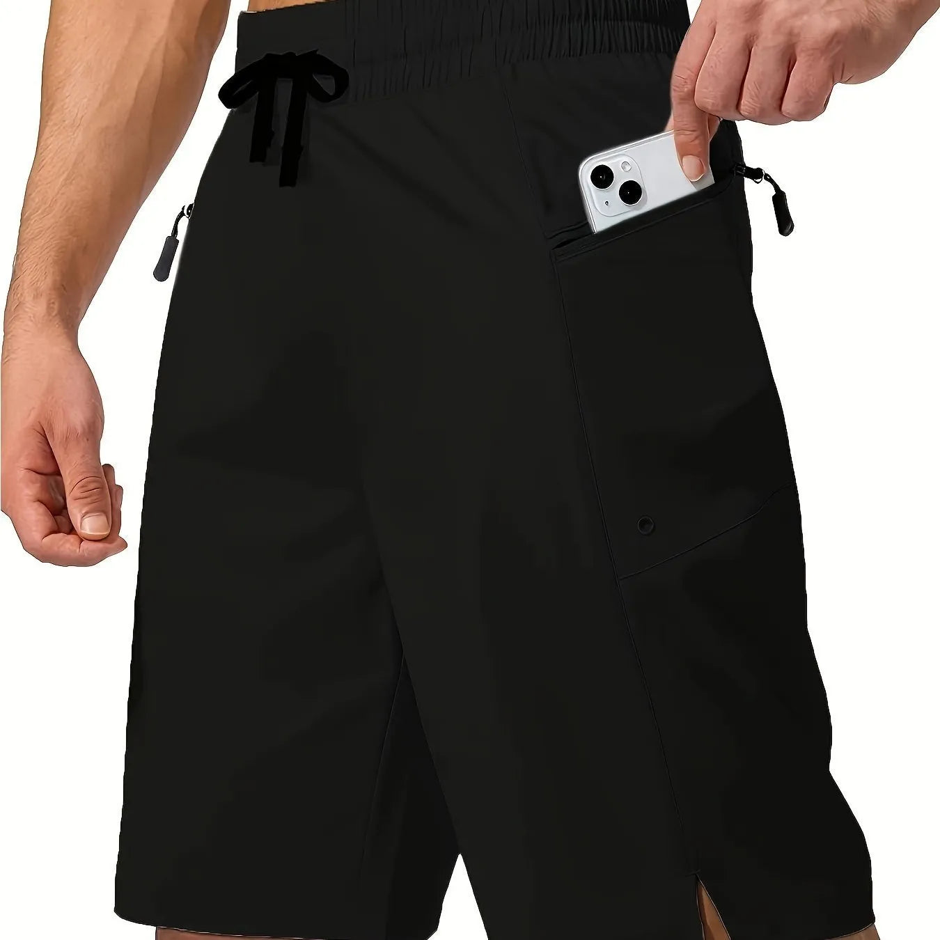 Men's quick-drying polyester beach shorts in straight-leg cut available in nine solid colours