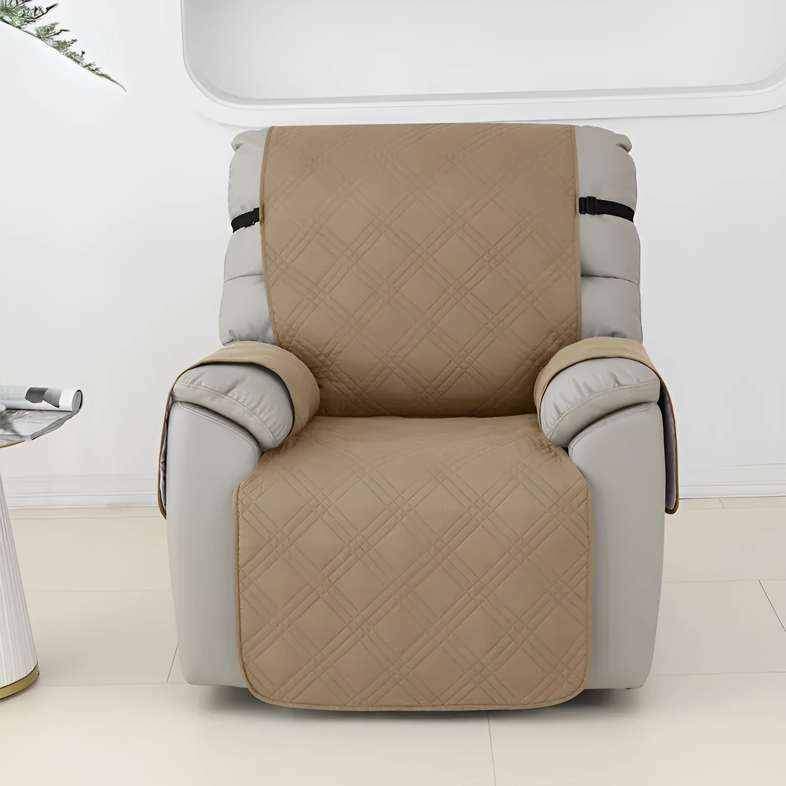Quilted waterproof sofa cover for Chivas massage chair in burgundy colour.