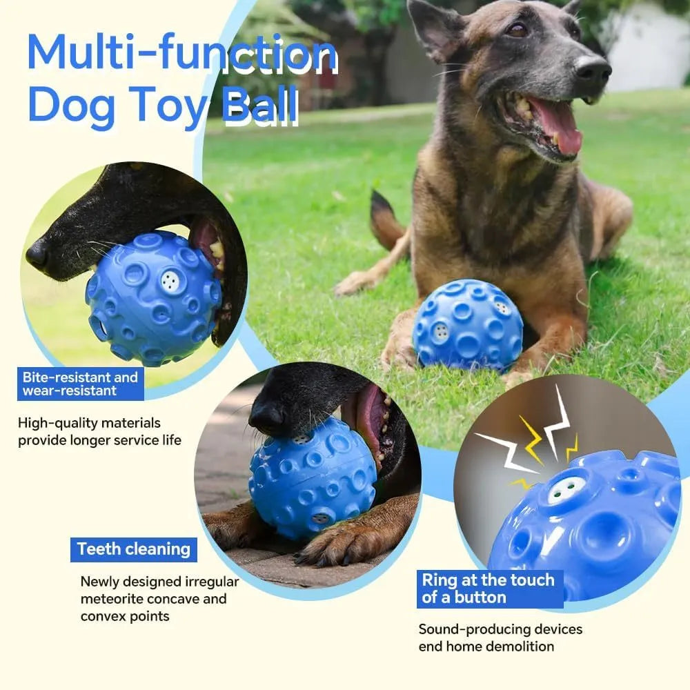 Durable dog toy ball for aggressive chewers with squeaky sound in black, blue, green, orange or yellow