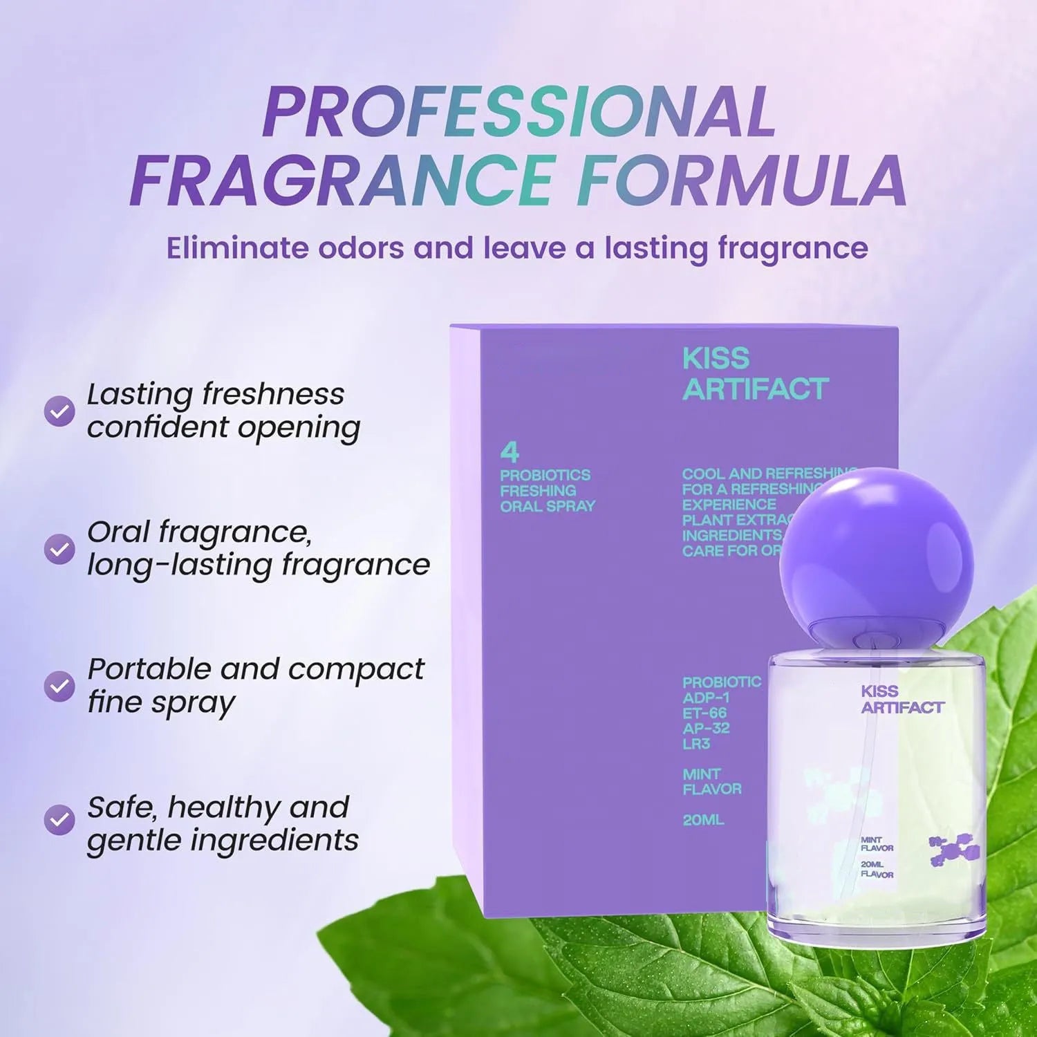 Portable 20ml probiotic oral spray bottle for hydration and body care.