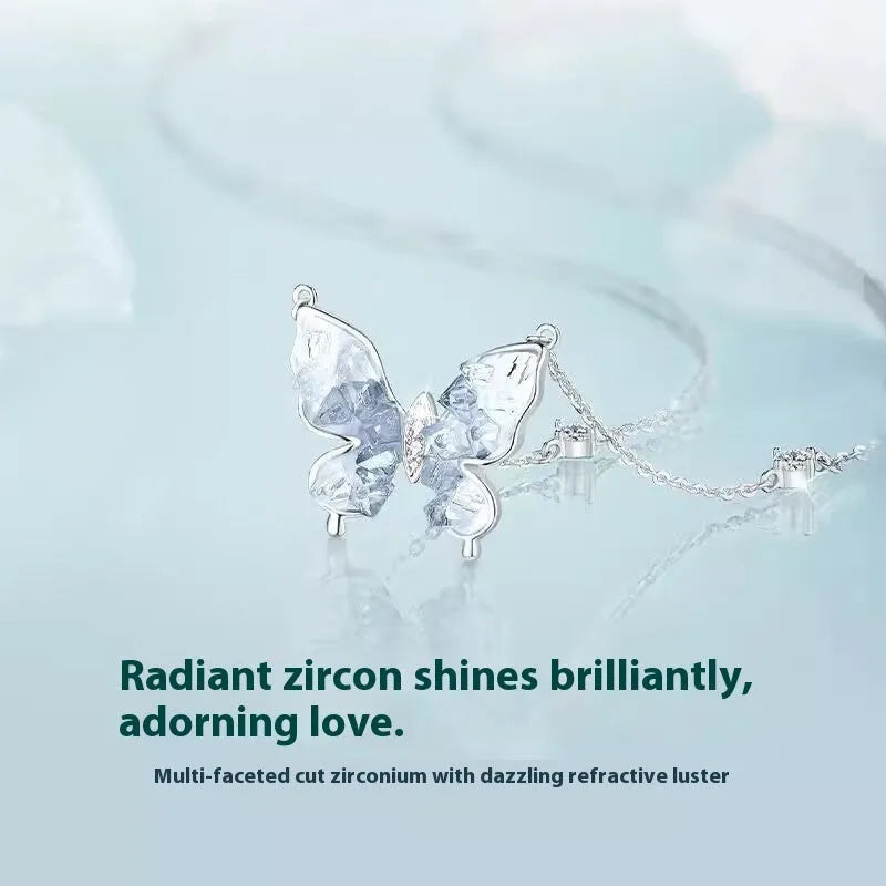 S925 sterling silver Bingyu butterfly necklace with ice rain pendant on O-ring chain
