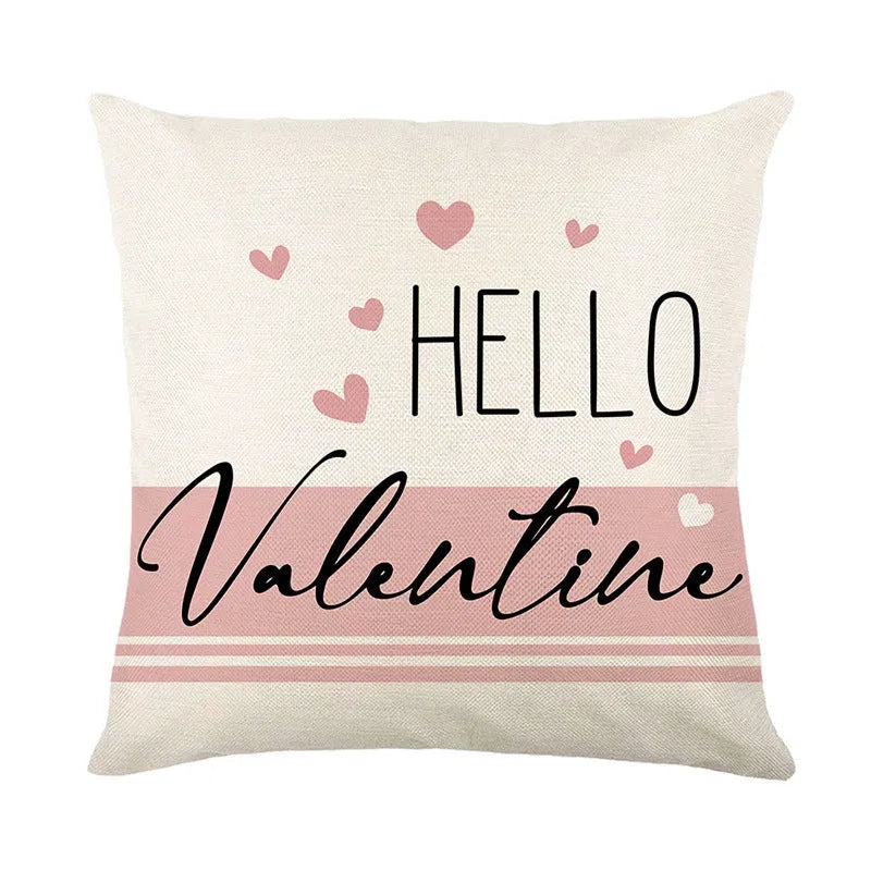 Red and white plaid heart print on a square pillow cover for Valentine's Day decoration.