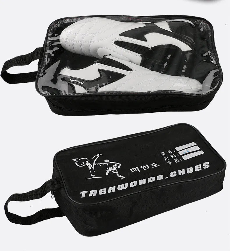 Black and white children's soft bottom boxing shoes for Taekwondo and Sanda training