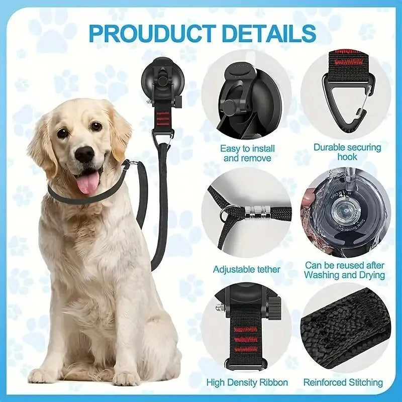 Pet bathing restraint system with suction cups and handcuffs for secure bath time control