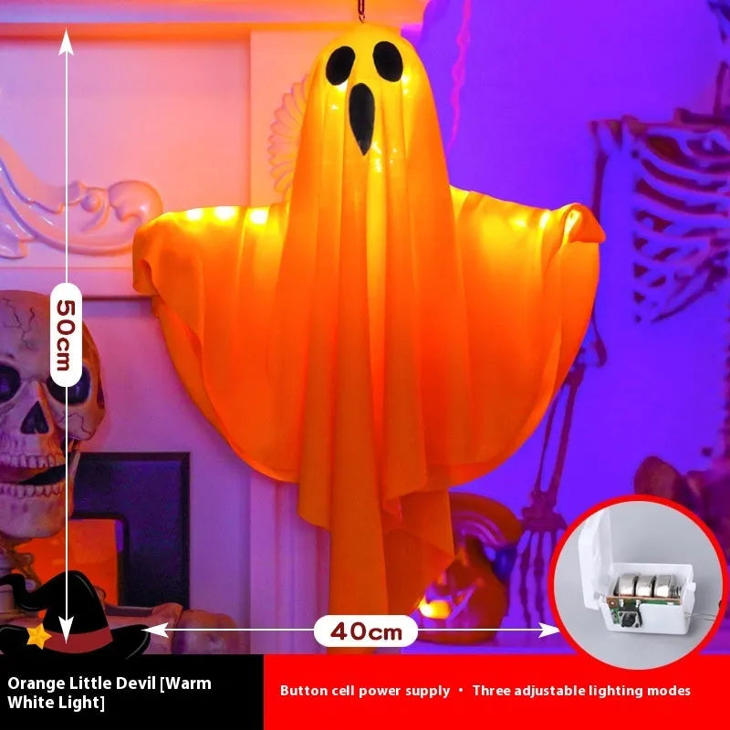 Orange and white cloth ghost light Halloween decoration with 4.5V button electronics