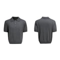 Men's black knit shirt with double collar design and short sleeves