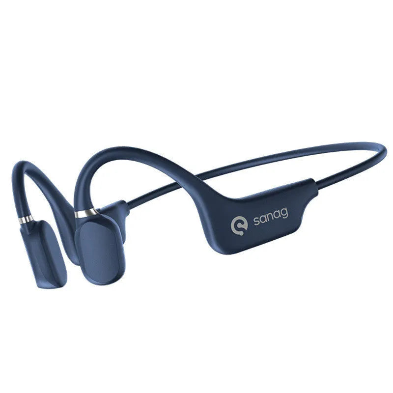 Bone conduction Bluetooth sports headset in hanging neck design on a person running.