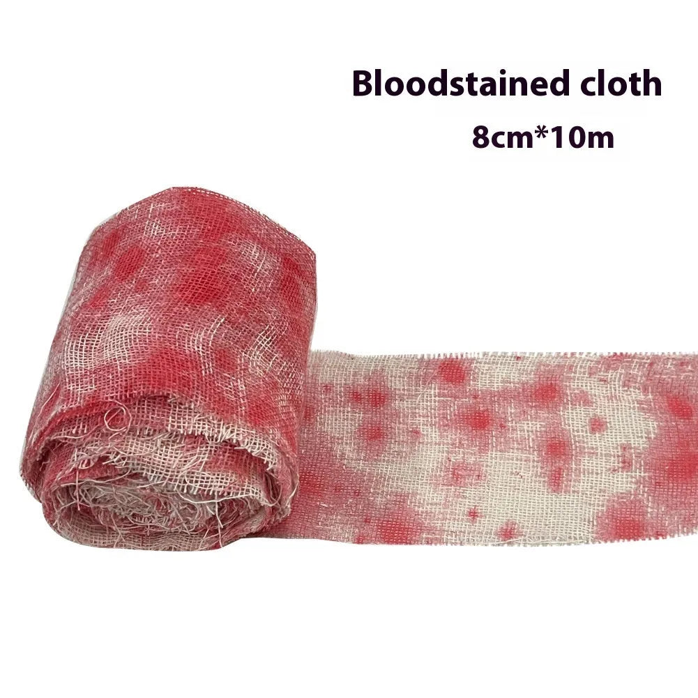 Halloween horror bandage in polyester fabric with 8cm width showing bloody red colour variation