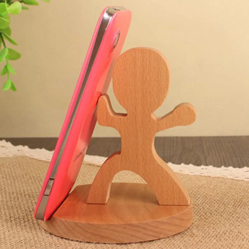 Resin mobile phone holder with beech wood animal design and coin storage compartment