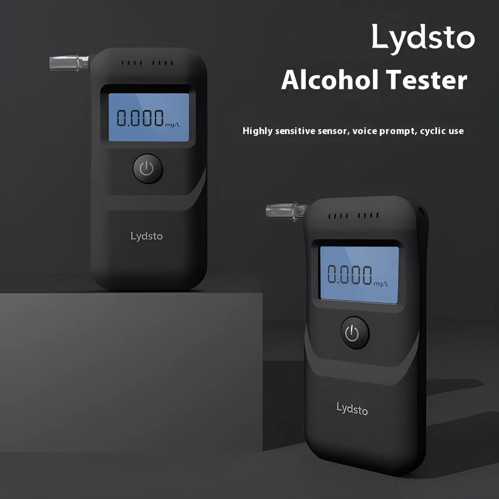 Black household alcohol breath tester with compact design for drinking level monitoring
