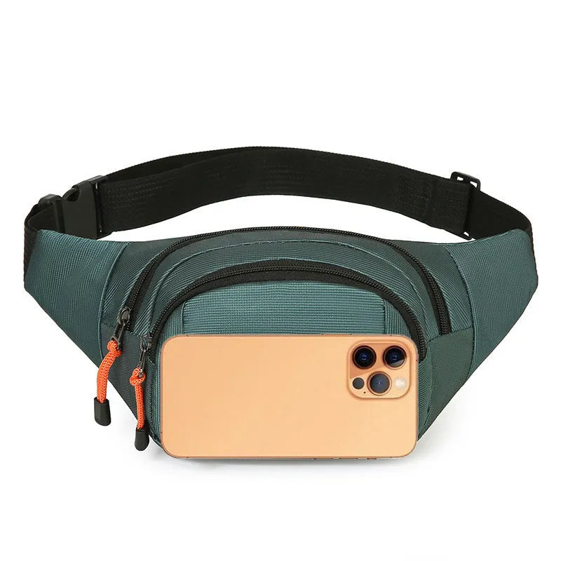 Slanted large capacity chest bag in nylon, shown in available colours: black, blue, gray, green.