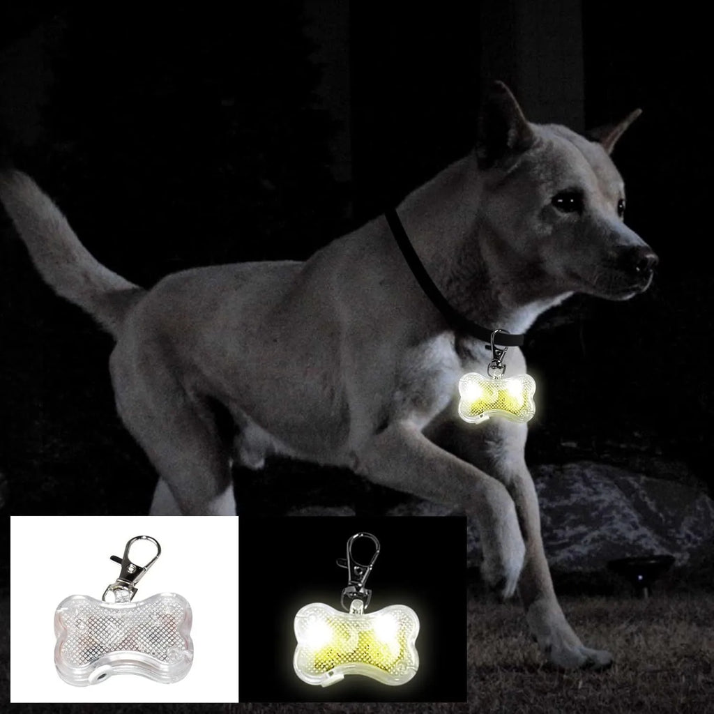 Blue LED bone-shaped luminous pendant for pet collars showing three light modes