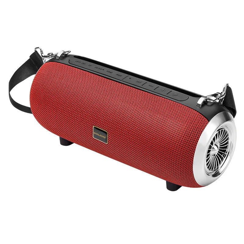 F666 mini square fabric Bluetooth speaker with shoulder strap in black, blue, camouflage, or red.