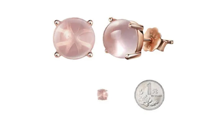 Women's rose gold drop stud earrings with synthetic quartz crystal inlay, Korean minimal style.