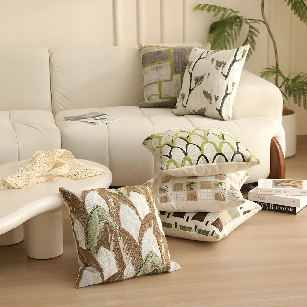 Square jacquard floral cushion cover in a choice of eight colours, measuring 45x45 cm.