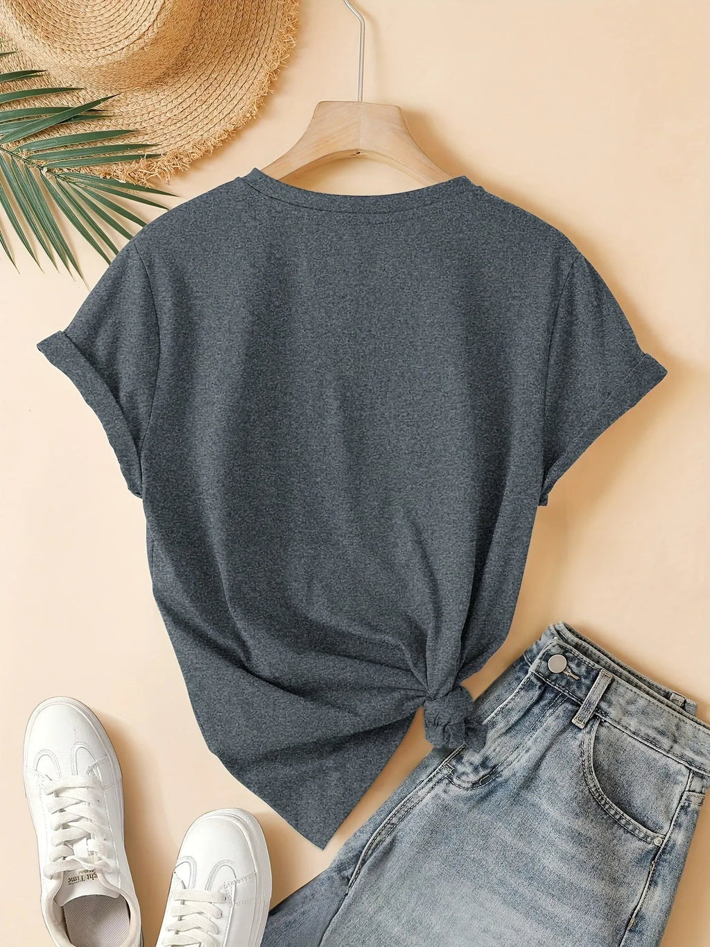 Women's pure cotton short sleeve T-shirt with art retro print in blue colour