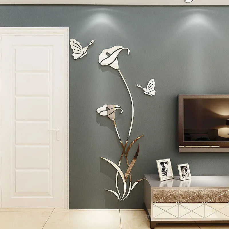 3D stereo lily pattern acrylic wall sticker in multiple colour options