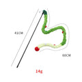 Blue green pink plush strip cat wand toy with bell on 41cm pole