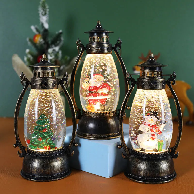 Plastic Christmas oil lamp decoration with light-emitting crystal ball in snowman design