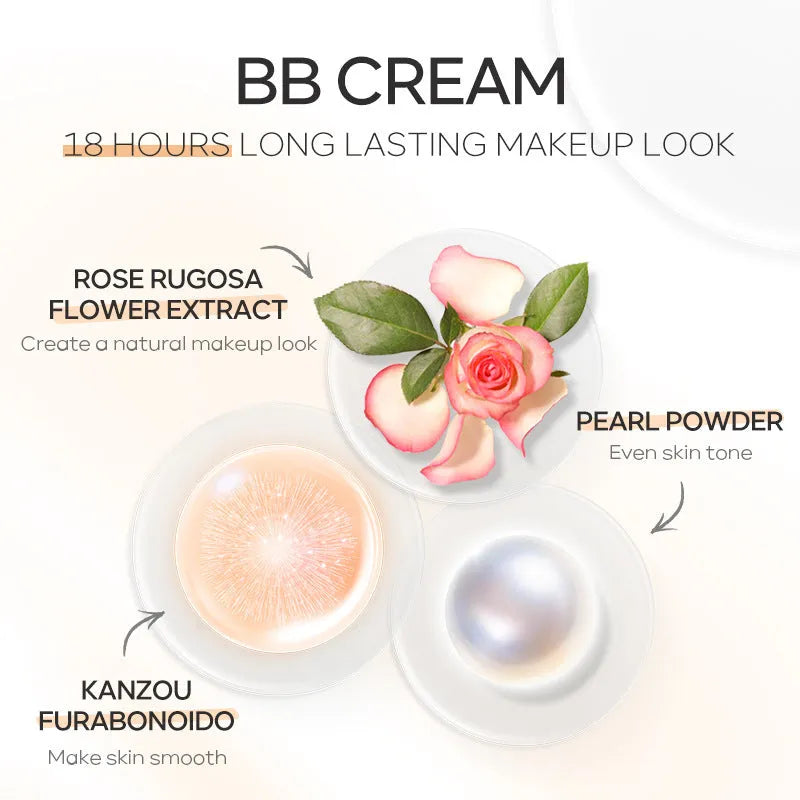 30ml tube of BB cream showing the nine available colour shades from ivory white to brown.