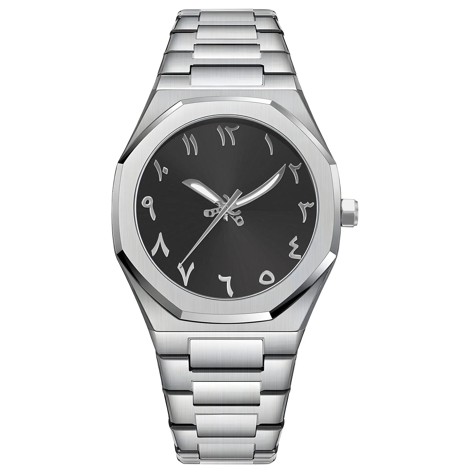 Men's stainless steel quartz watch with business casual design on a wrist, showing 10mm thickness