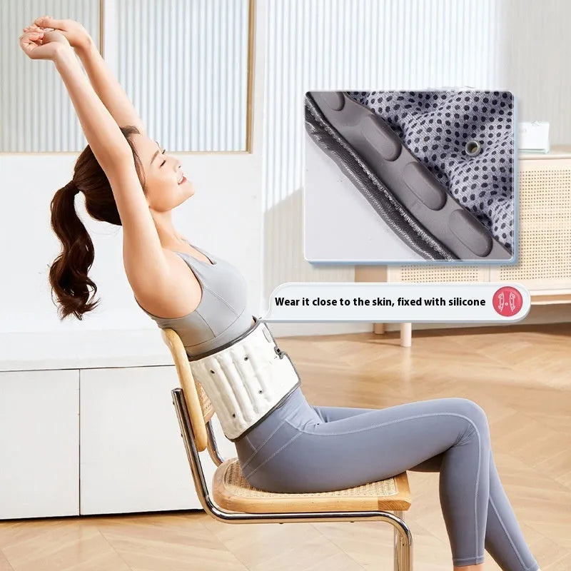 Automatic inflation lumbar waist supporter in PU material, showing S and M sizes.