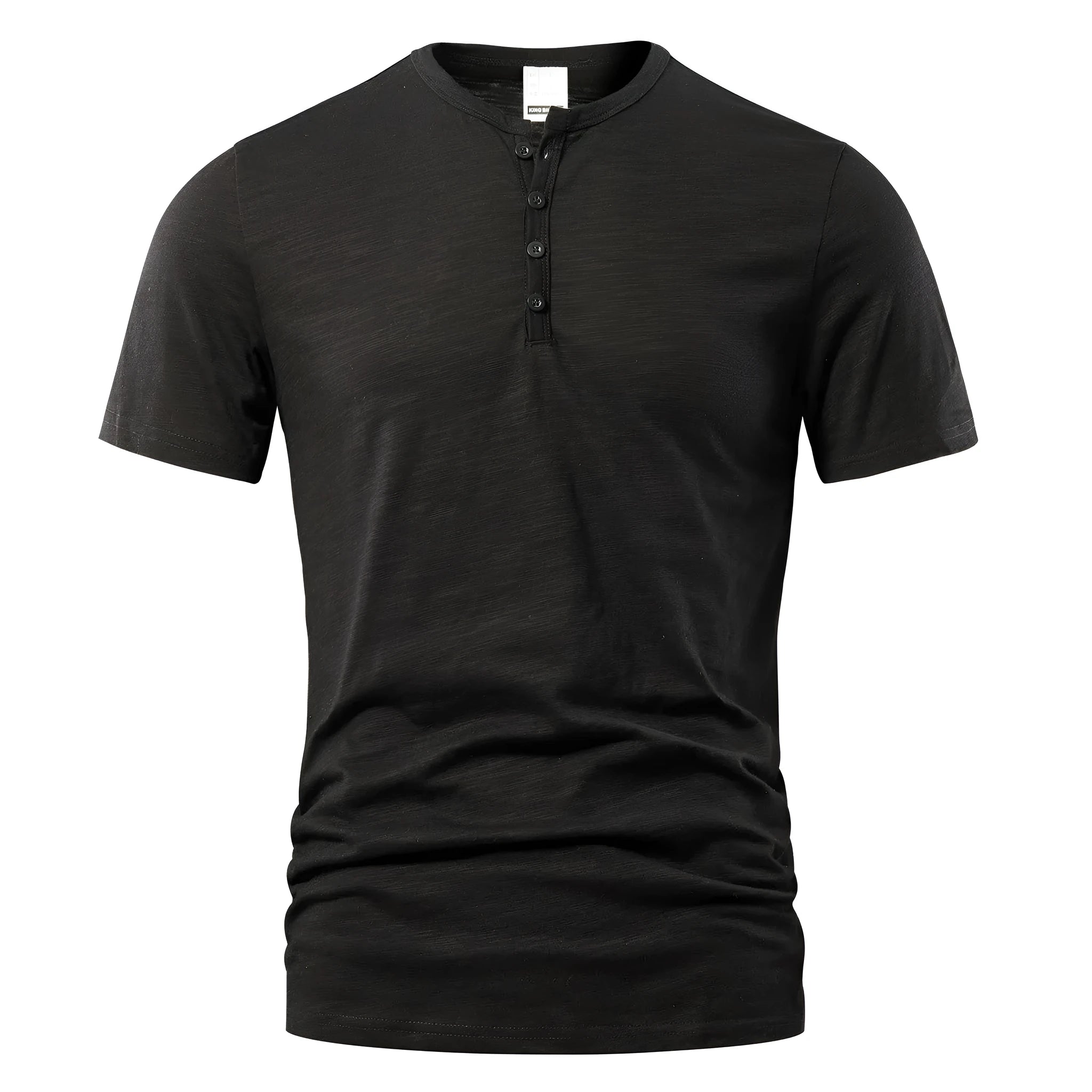 Men's solid colour slub cotton short sleeve T-shirt on a hanger, showing classic British style.