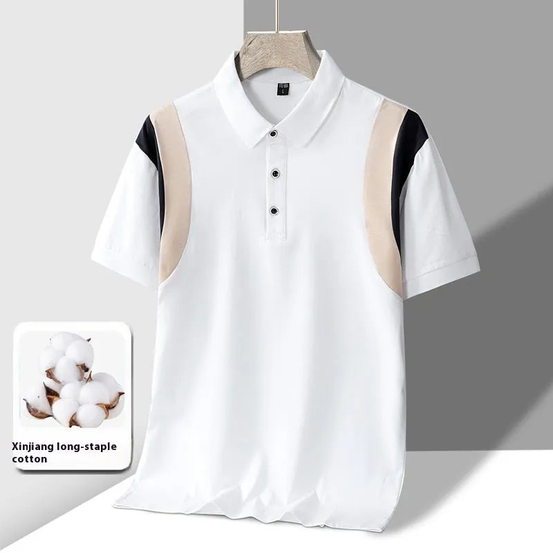 Men's striped business t-shirt with thin cotton fabric and Korean loose fit styling