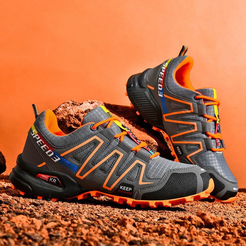 Plus size men's casual running shoes in synthetic leather with mesh lining and rubber sole