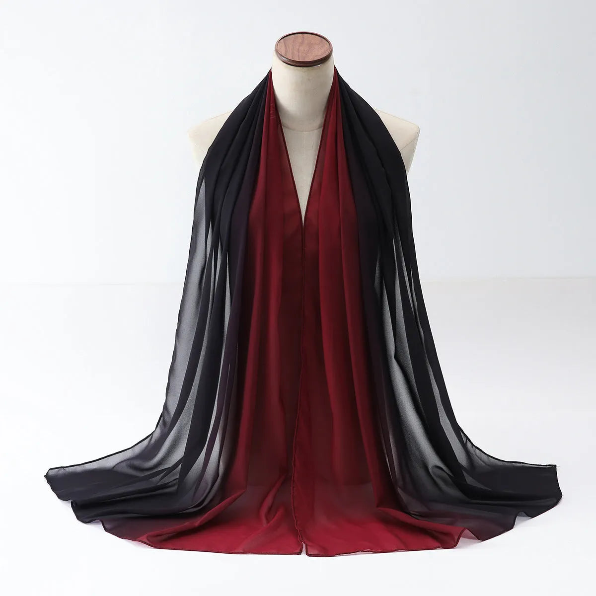 Long bubble towel texture chiffon scarf draped showing its length and colour.
