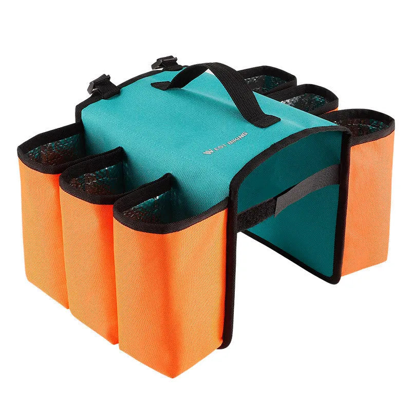 Bicycle double-sided drink storage bag in black showing 2 litre capacity and 600D PVC construction