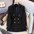 Women's loose fit polyester blouse in black showing slimming silhouette and regular sleeves