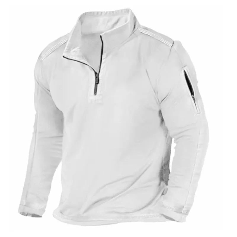 Men's zipped stand collar long-sleeved polyester sweater in multiple colour options