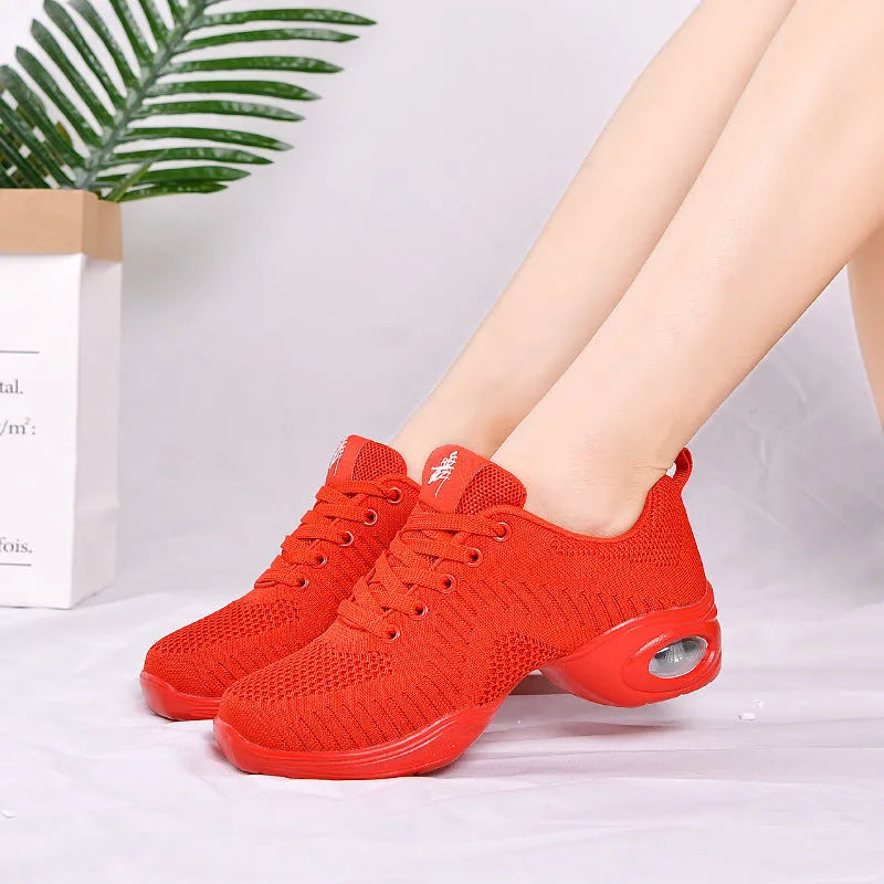 Women's white breathable dance shoes with mesh upper and lightweight PU sole for summer athletic wear