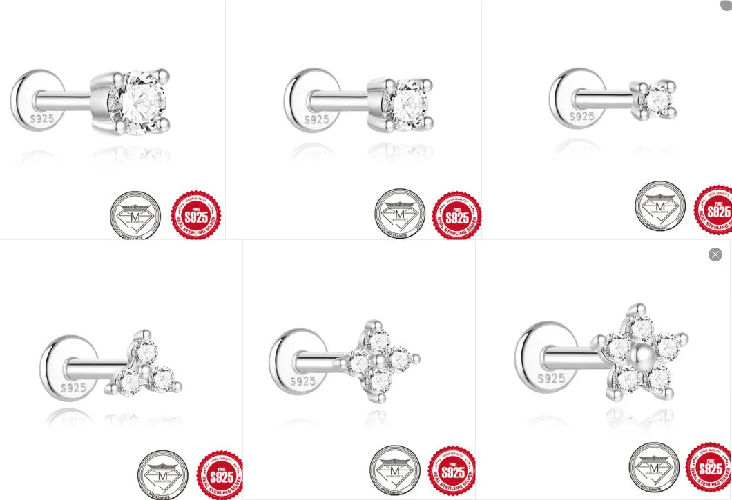 S925 sterling silver geometric stud earrings with petal diamond debris detailing in platinum colour finish