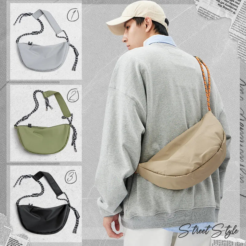 Men's lightweight nylon messenger bag in solid colours with large capacity for commuting and exercise