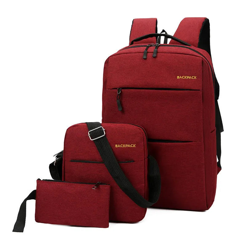 Men's USB charging casual computer bag three-piece set in nylon with organised compartments