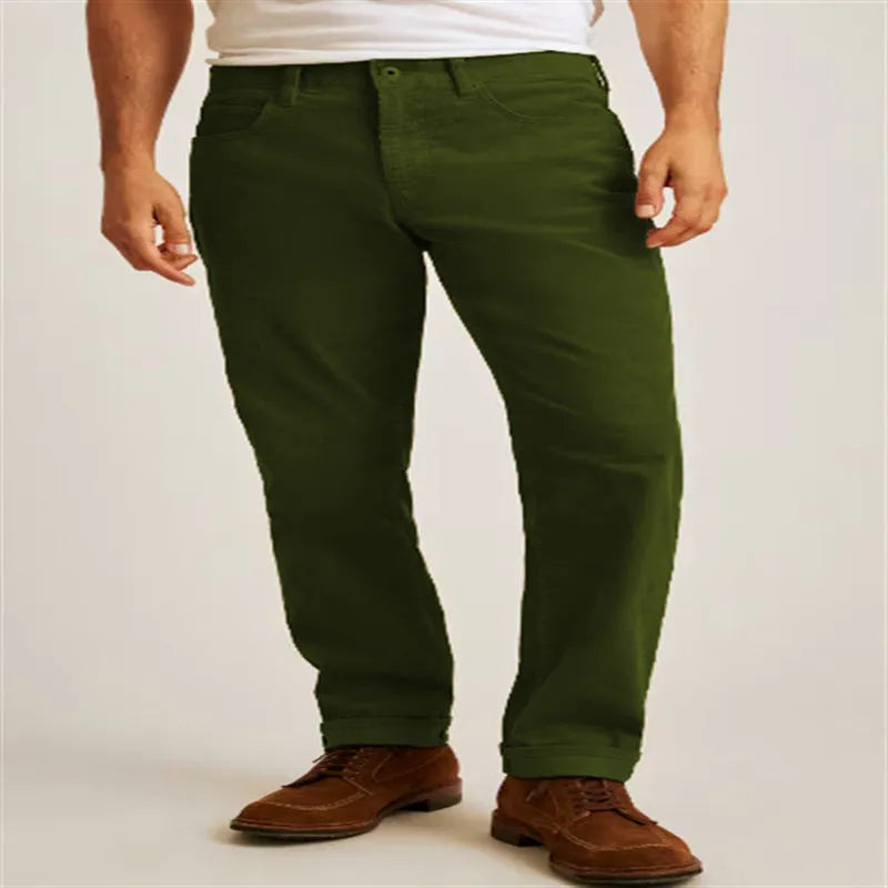 Corduroy straight-leg casual trousers in four colours with zip fly and mid-waist design
