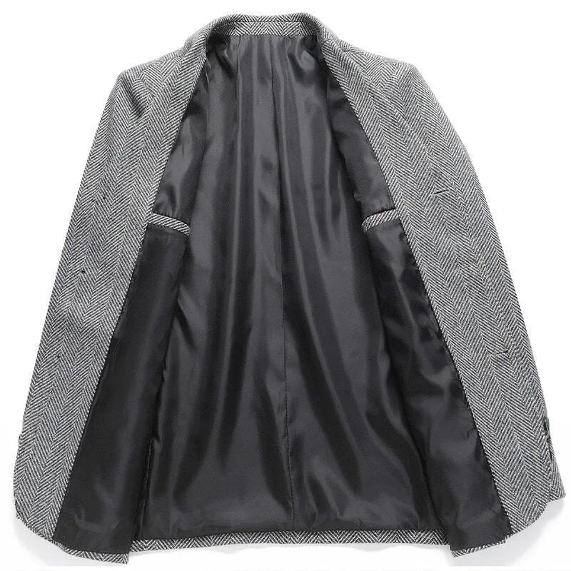 Men's simple style loose fit wool blend coat shown in a solid colour for spring and autumn.