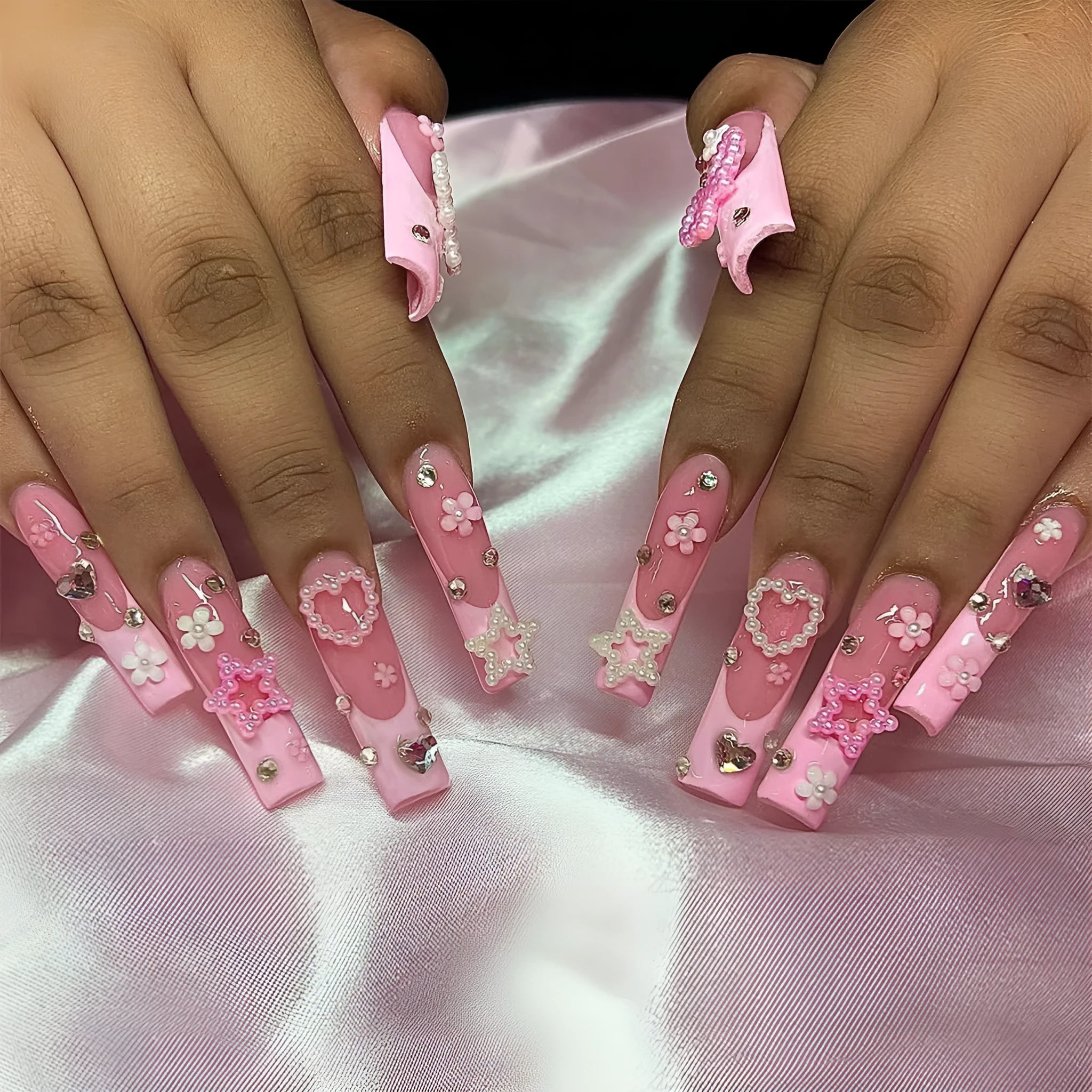 Super long water pipe and French spot drill bow nail art decorations in colour XB-70-48
