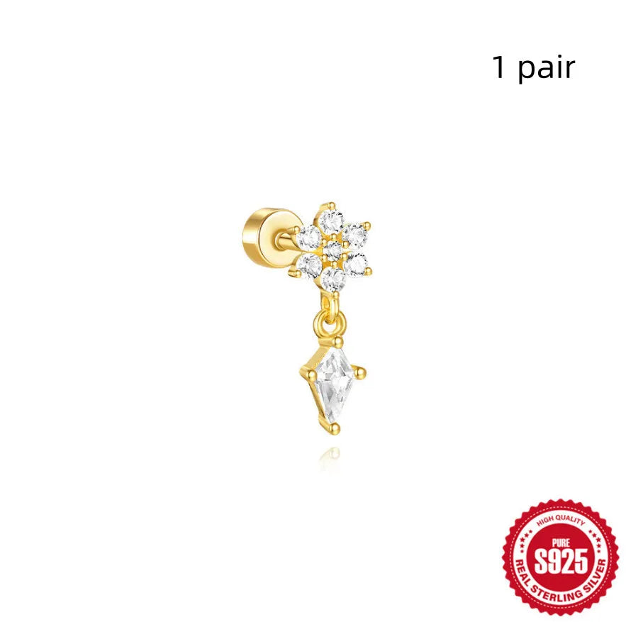 S925 sterling silver flat column geometric ear bone studs with threaded post in gold tone finish