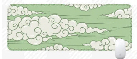 Large natural rubber desk mat with Japanese style simple pattern on a wooden desk.