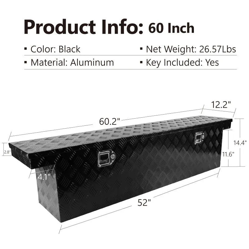 26-inch black aluminium toolbox with T-cast handle for tool storage