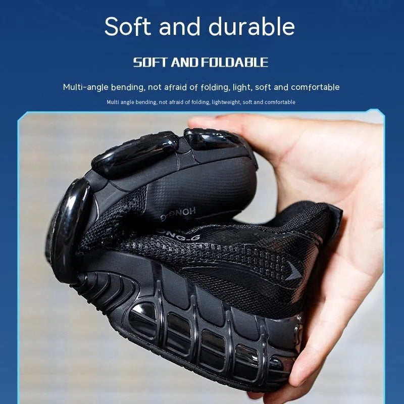 Men's lightweight safety work shoes with steel toe caps in black, grey and blue colour options