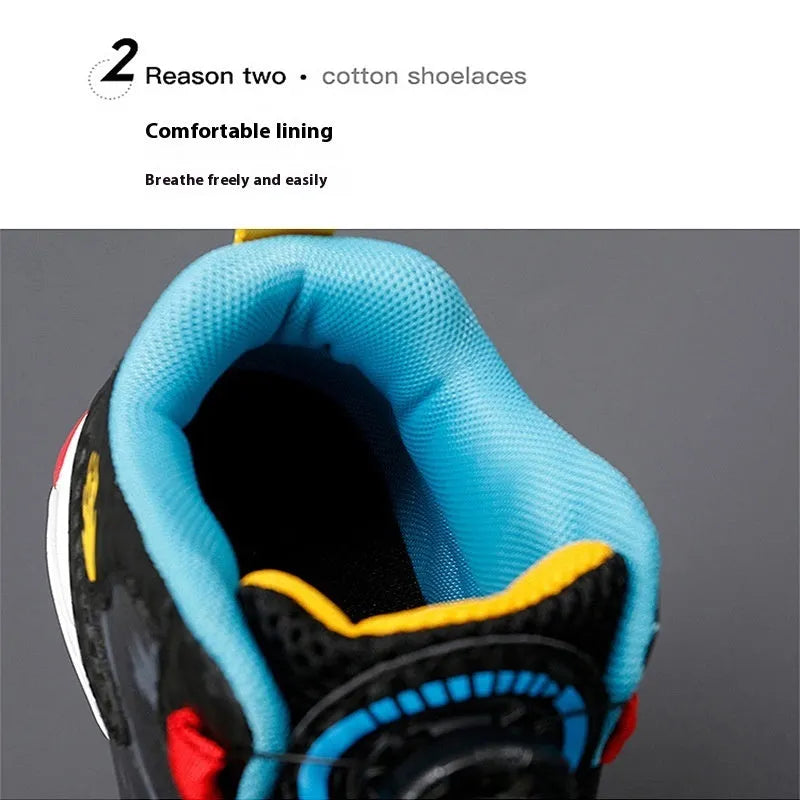 Children's basketball shoes with rotating button fastening in multiple colour options