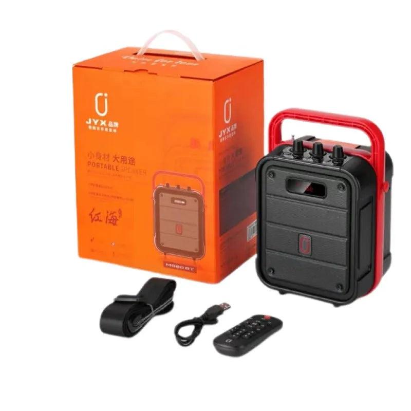 Black MS62AI portable Bluetooth speaker with wireless microphone and remote control